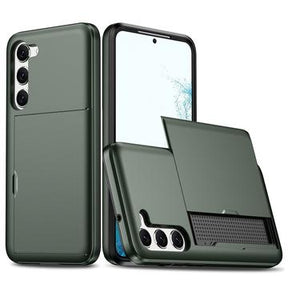 Samsung Galaxy S23 5G Hybrid Cover med Glidende Kortslot - Army Grøn