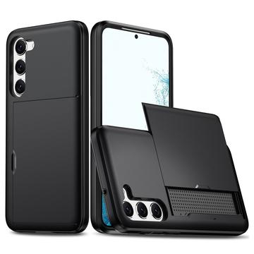 Samsung Galaxy S23 5G Hybrid Cover med Glidende Kortslot - Sort