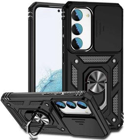 Samsung Galaxy S23 5G Roterende Ring Hybrid Cover med Kameraskjold - Sort