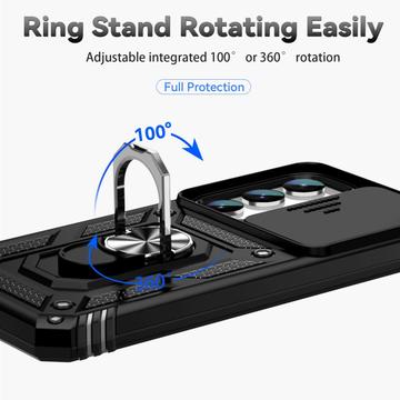 Samsung Galaxy S23 5G Roterende Ring Hybrid Cover med Kameraskjold - Sort