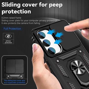 Samsung Galaxy S23 5G Roterende Ring Hybrid Cover med Kameraskjold - Sort