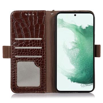 Samsung Galaxy S23 FE Crocodile Series Læderpung med RFID - Brun