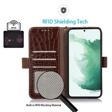 Samsung Galaxy S23 FE Crocodile Series Læderpung med RFID - Brun