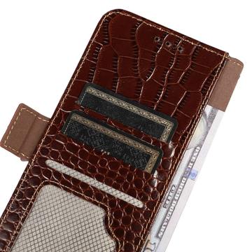Samsung Galaxy S23 FE Crocodile Series Læderpung med RFID - Brun