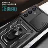 Samsung Galaxy S23 FE Roterende Ring Hybrid Cover med Kameraskjold - Sort