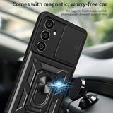 Samsung Galaxy S23 FE Roterende Ring Hybrid Cover med Kameraskjold - Blå