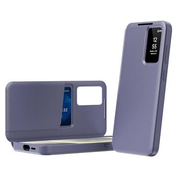 Samsung Galaxy S23 Smart Clear View Flip etui med kortplads - grå-lilla