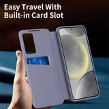 Samsung Galaxy S23 Smart Clear View Flip etui med kortplads - grå-lilla