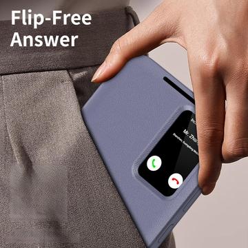 Samsung Galaxy S23 Smart Clear View Flip etui med kortplads - grå-lilla