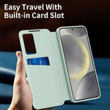 Samsung Galaxy S23 Smart Clear View Flip etui med kortplads - Lysegrøn