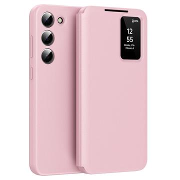 Samsung Galaxy S23 Smart Clear View Flip etui med kortplads - Pink