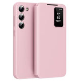 Samsung Galaxy S23 Smart Clear View Flip etui med kortplads - Pink
