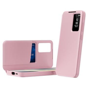 Samsung Galaxy S23 Smart Clear View Flip etui med kortplads - Pink