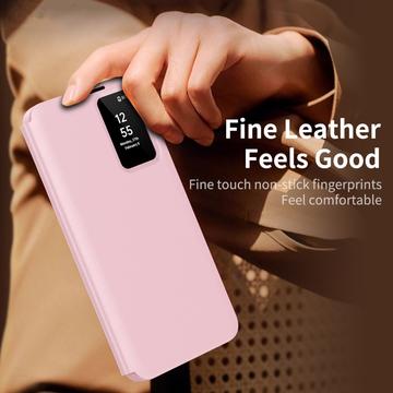 Samsung Galaxy S23 Smart Clear View Flip etui med kortplads - Pink