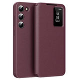 Samsung Galaxy S23 Smart Clear View Flip etui med kortplads - Vinrød