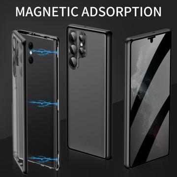 Samsung Galaxy S23 Ultra 5G Magnetisk Cover med Hærdet Glas - Privatliv - Sort