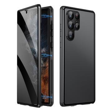 Samsung Galaxy S23 Ultra 5G Magnetisk Cover med Hærdet Glas - Privatliv - Sort