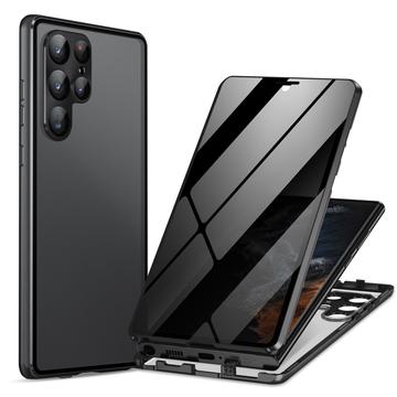 Samsung Galaxy S23 Ultra 5G Magnetisk Cover med Hærdet Glas - Privatliv - Sort