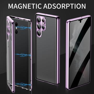 Samsung Galaxy S23 Ultra 5G Magnetisk Cover med Hærdet Glas - Privatliv - Lyselilla