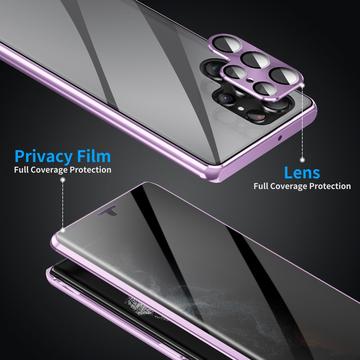 Samsung Galaxy S23 Ultra 5G Magnetisk Cover med Hærdet Glas - Privatliv - Lyselilla