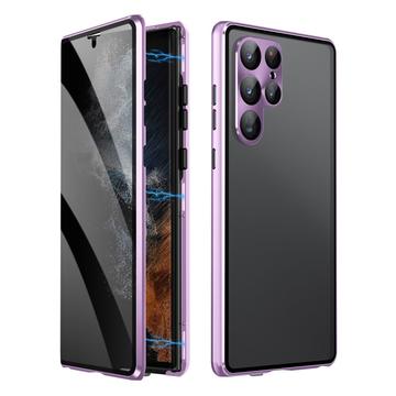 Samsung Galaxy S23 Ultra 5G Magnetisk Cover med Hærdet Glas - Privatliv - Lyselilla