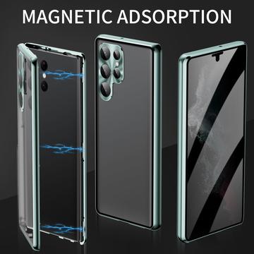 Samsung Galaxy S23 Ultra 5G Magnetisk Cover med Hærdet Glas - Privatliv - Grøn