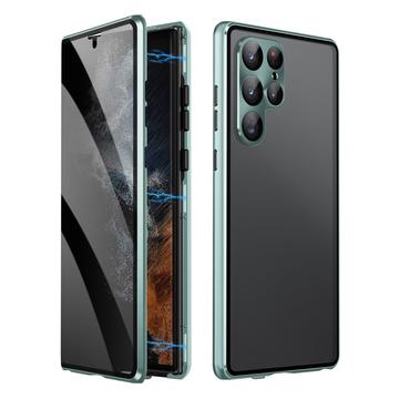 Samsung Galaxy S23 Ultra 5G Magnetisk Cover med Hærdet Glas - Privatliv - Grøn