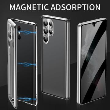 Samsung Galaxy S23 Ultra 5G Magnetisk Cover med Hærdet Glas - Privatliv - Sølv