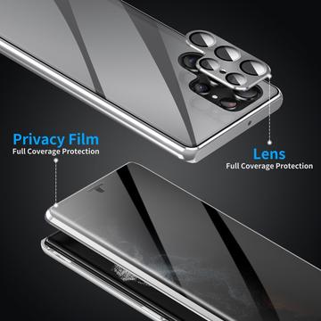 Samsung Galaxy S23 Ultra 5G Magnetisk Cover med Hærdet Glas - Privatliv - Sølv