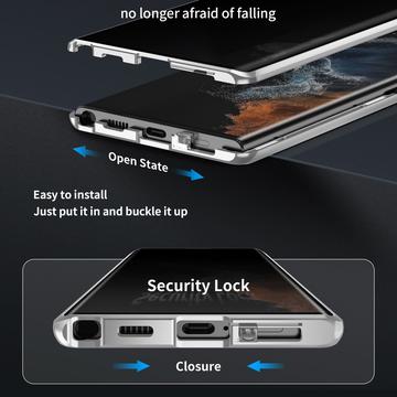 Samsung Galaxy S23 Ultra 5G Magnetisk Cover med Hærdet Glas - Privatliv - Sølv