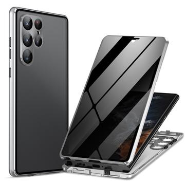 Samsung Galaxy S23 Ultra 5G Magnetisk Cover med Hærdet Glas - Privatliv - Sølv