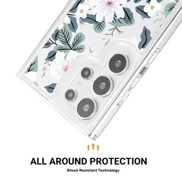 Samsung Galaxy S23 Ultra Fashion TPU Cover - hvide blomster