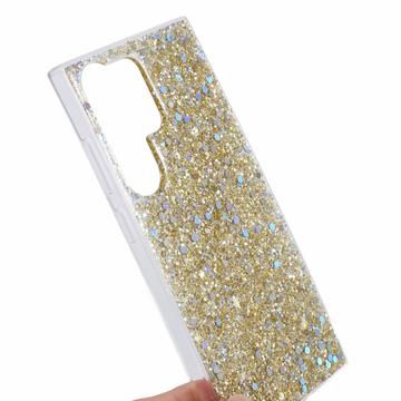 Samsung Galaxy S23 Ultra Glitter Flakes TPU Cover - Guld