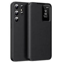 Samsung Galaxy S23 Ultra Smart Clear View Flip etui med kortplads - Sort