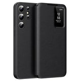 Samsung Galaxy S23 Ultra Smart Clear View Flip etui med kortplads - Sort