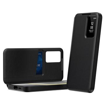 Samsung Galaxy S23 Ultra Smart Clear View Flip etui med kortplads - Sort