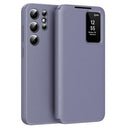 Samsung Galaxy S23 Ultra Smart Clear View Flip etui med kortplads - grå-lilla