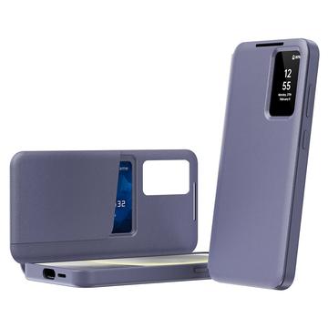 Samsung Galaxy S23 Ultra Smart Clear View Flip etui med kortplads - grå-lilla
