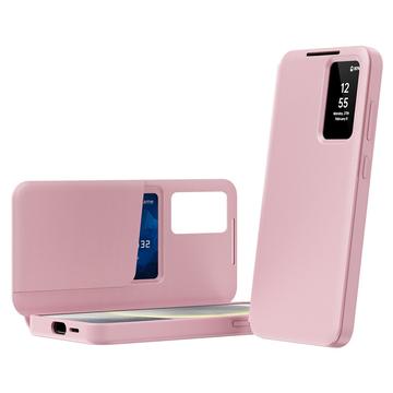 Samsung Galaxy S23 Ultra Smart Clear View Flip etui med kortplads - Pink