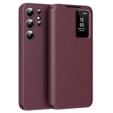 Samsung Galaxy S23 Ultra Smart Clear View Flip etui med kortplads - Vinrød