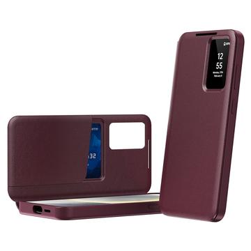 Samsung Galaxy S23 Ultra Smart Clear View Flip etui med kortplads - Vinrød