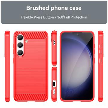 Samsung Galaxy S24 Børstet TPU Cover - Karbonfiber - Rød