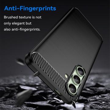 Samsung Galaxy S24 FE Børstet TPU Cover - Karbonfiber - Sort