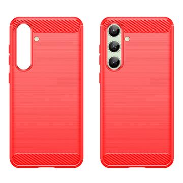 Samsung Galaxy S24 FE Børstet TPU Cover - Karbonfiber - Rød