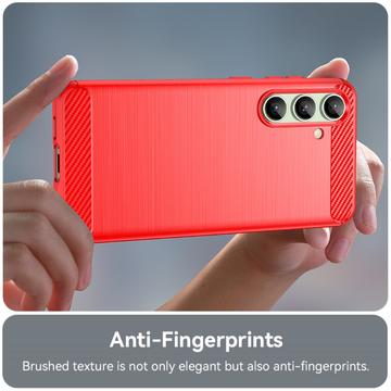 Samsung Galaxy S24 FE Børstet TPU Cover - Karbonfiber - Rød