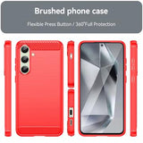Samsung Galaxy S24 FE Børstet TPU Cover - Karbonfiber - Rød