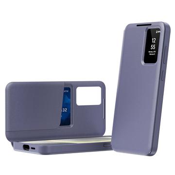 Samsung Galaxy S24 FE Smart Clear View Flip Cover med kortplads - grå-lilla