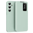 Samsung Galaxy S24 FE Smart Clear View Flip Cover med kortplads - Lysegrøn
