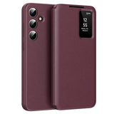 Samsung Galaxy S24 FE Smart Clear View Flip Cover med kortplads - Vinrød