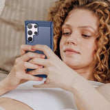 Samsung Galaxy S24 Ultra Børstet TPU Cover - Karbonfiber - Blå